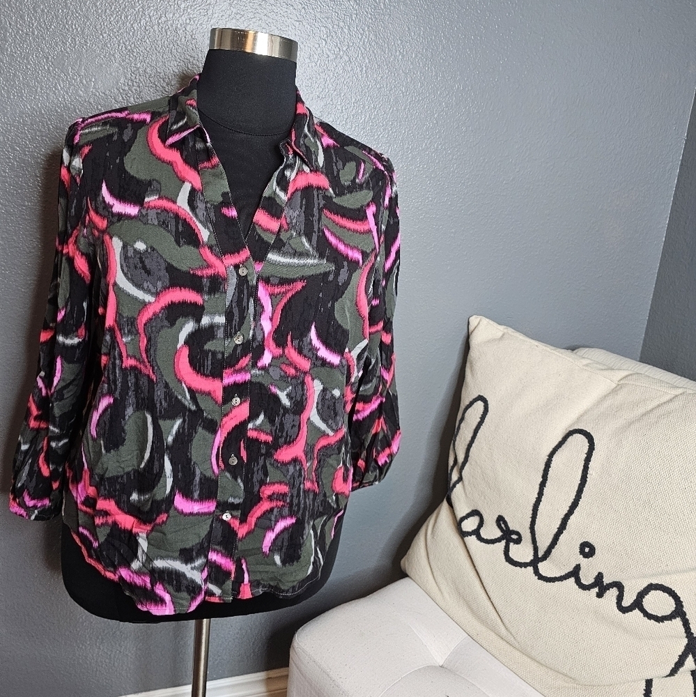 Nic + Zoe green and pink blouse size 1X